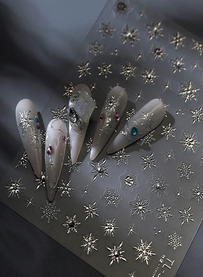 SPLOCUDU Snowflake Nail Art Stickers Decals Christmas Snowflake Nail Stickers with Rhinestone Silver Winter Snowflakes 5D Embossed Self-Adhesive Nail Decals Xmas Nail Art Decoration Supplies for Women - Image 2